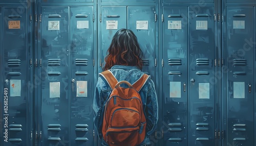 student nervously opening their locker for the first time photo