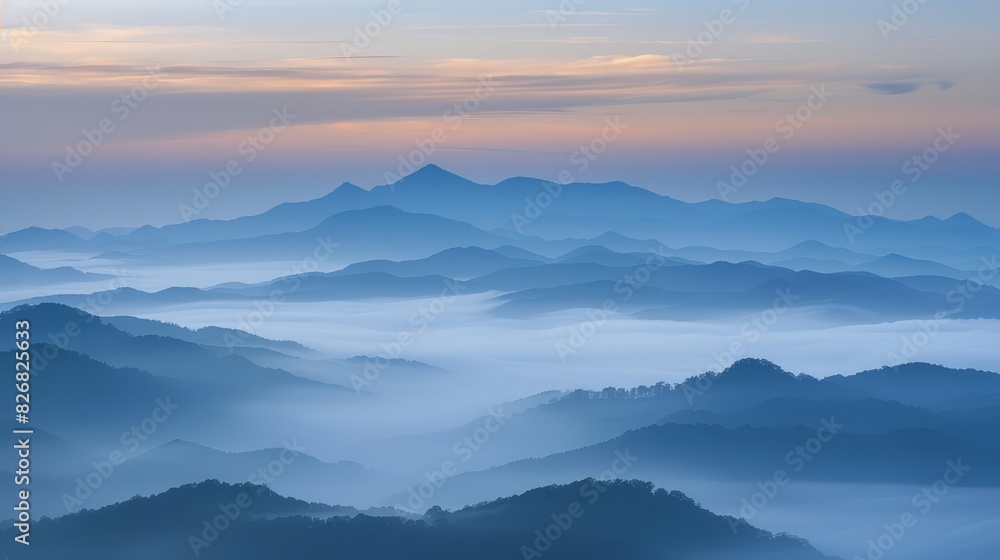 Obraz premium The image shows a beautiful mountain landscape with a sea of clouds below
