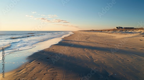 Amazing sea view with blue sky and white clouds  and beach with yellow sand and soft waves.