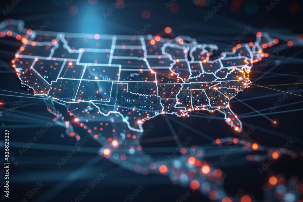 Obraz premium Digital map of america network connectivity created with generative ai