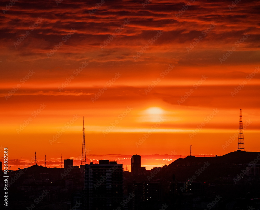 May sunset in Vladivostok. Cityscape.