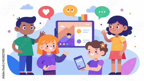 An app designed by a group of young artists to provide a platform for kids to showcase their artwork receive feedback and connect with other young. Vector illustration