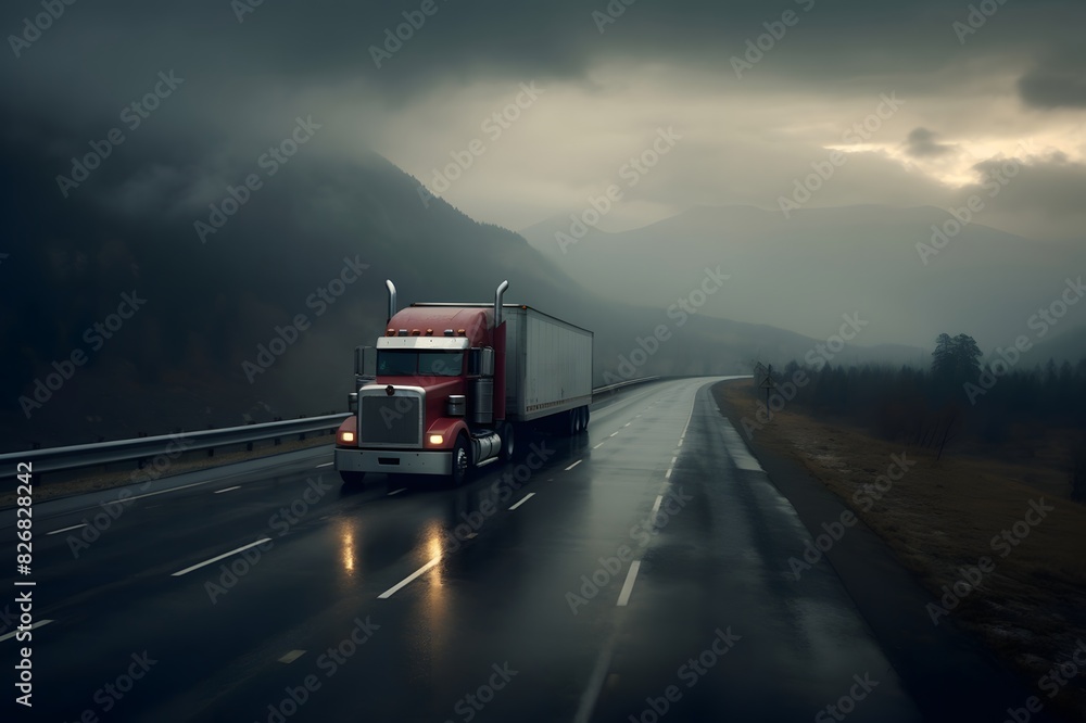 Truck on the highway, transportation concept
