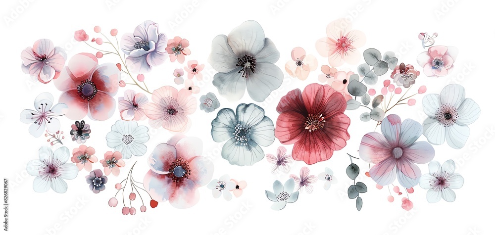 Cute, tiny watercolor flowers arranged in a circular pattern, with intricate details and soft colors Cute, tiny watercolor flowers arranged in a circular pattern, with intricate details and soft colors