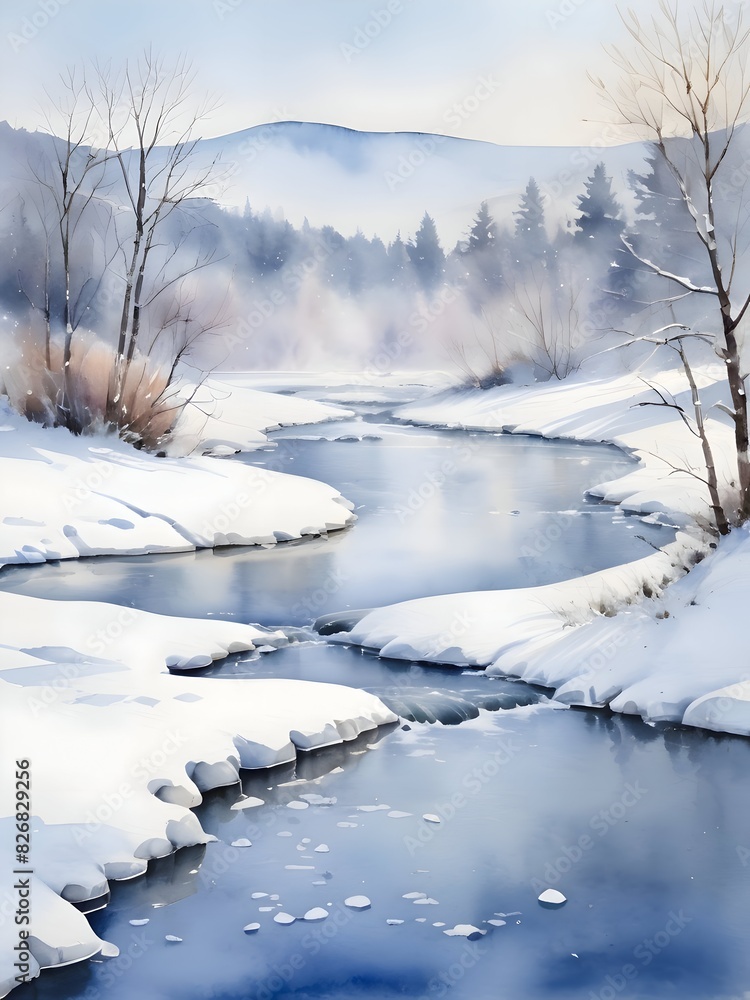 Winter River Landscape Watercolor Art
Winter River Landscape Watercolor Art