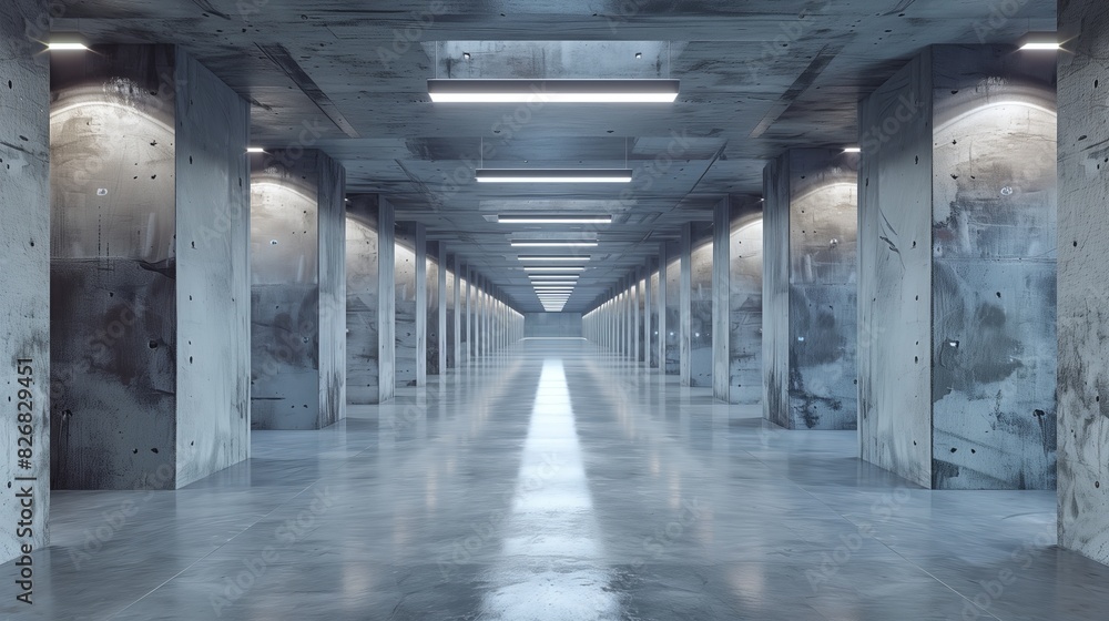 Dark Concrete Led White Lights Underground Tunnel

