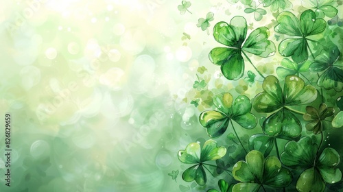 A vibrant green shamrock background with a soft, blurred backdrop. Perfect for St. Patrick's Day celebrations or any spring-themed design.