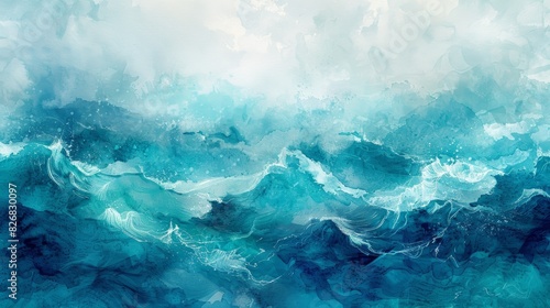 Abstract painting of swirling blue and white hues, evoking a sense of water and movement. © Rungrudee