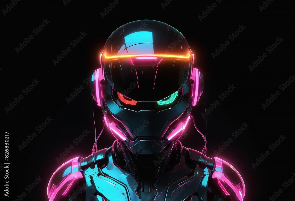 Futuristic robotic avatar with neon glowing lines - high tech artificial intelligence concept Futuristic robotic avatar with neon glowing lines - high tech artificial intelligence concept