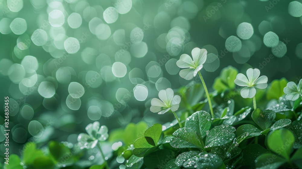 Delicate white flowers bloom in a lush green forest, with soft bokeh lights adding a magical touch. Delicate white flowers bloom in a lush green forest, with soft bokeh lights adding a magical touch.