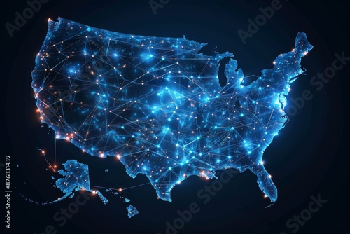 Obraz na płótnie Digital map of america network connectivity created with generative ai w salonie