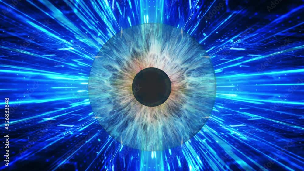 Close-up of a blue human iris with psychedelic multicolored patterns Close-up of a blue human iris with psychedelic multicolored patterns