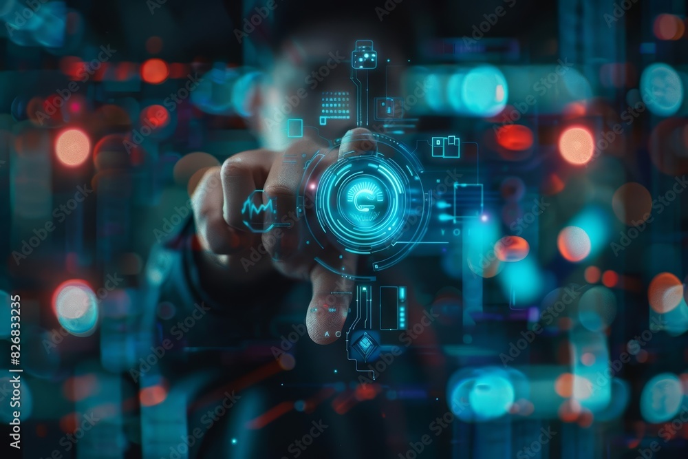 A businessman pointing at a virtual icon for document management demonstrates the integration of digital solutions A businessman pointing at a virtual icon for document management demonstrates the integration of digital solutions