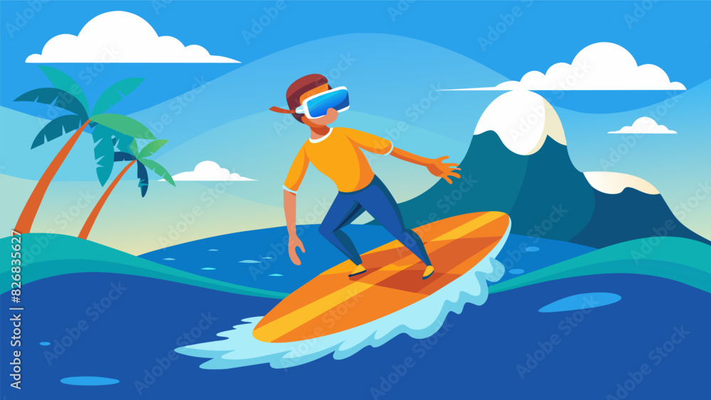 With stunning graphics and lifelike ocean sounds this VR surfing simulation lets you escape to the beach anytime anywhere.. Vector illustration