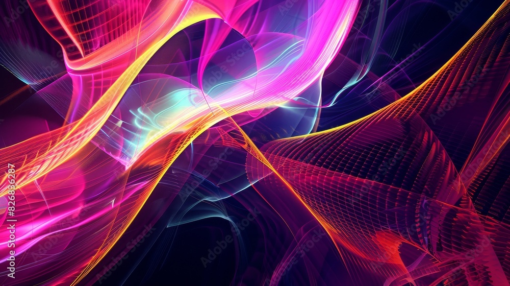 Obraz premium Neon Geometric Abstraction: Dynamic Intersecting Lines in Digital Art