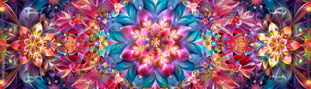 Fototapeta premium Mesmerizing Kaleidoscopic Mirage of Mirrored Patterns in Vibrant Colors