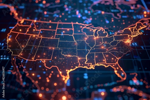 Digital map of america network connectivity created with generative ai