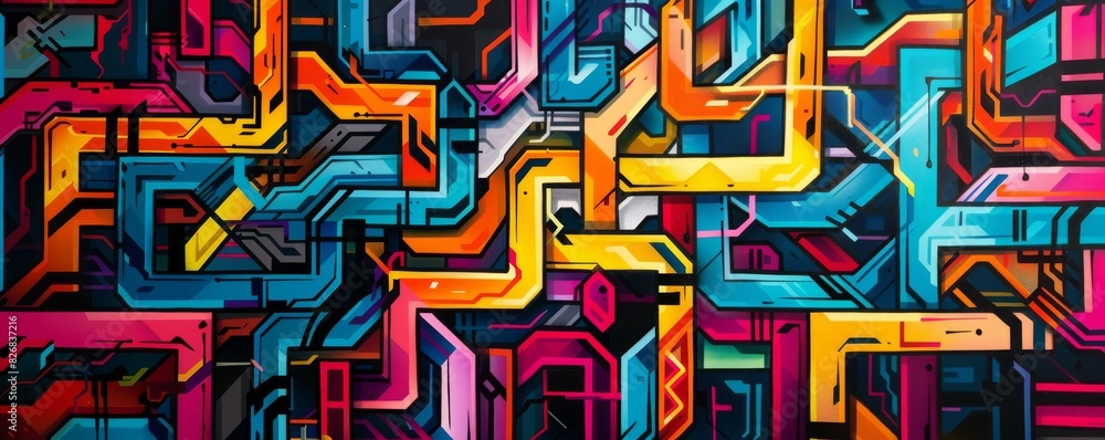 Intricate Abstract Maze with Vibrant Interlocking Lines in a Colorful Display Intricate Abstract Maze with Vibrant Interlocking Lines in a Colorful Display