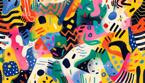 Joyful Abstract Composition with Vibrant Shapes and Colors