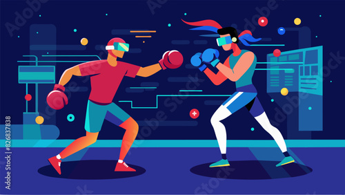 As they trained against digital opponents the boxers utilized VR technology to perfect their footwork and master their defensive techniques.. Vector illustration