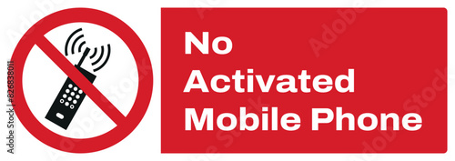 ISO prohibition safety signs_no activated mobile phone landscape size 1/2 a4,a3,a2,a1