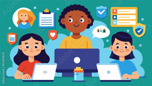 Using games and activities to teach children about online privacy and the importance of keeping their identity and personal details secure.. Vector illustration