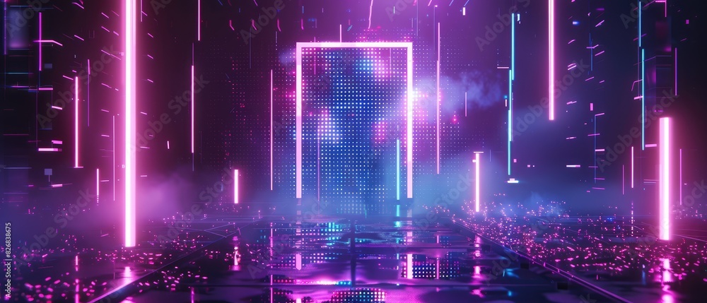 3d render abstract futuristic ultraviolet background with cyber screen and glowing neon lights design art work banner presentation template invitation 3d render abstract futuristic ultraviolet background with cyber screen and glowing neon lights design art work banner presentation template invitation
