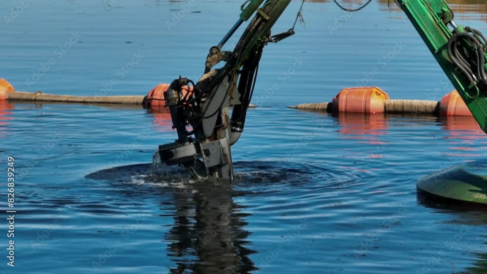 Dredge head moves out of bottom after dredging operation. Process of ...