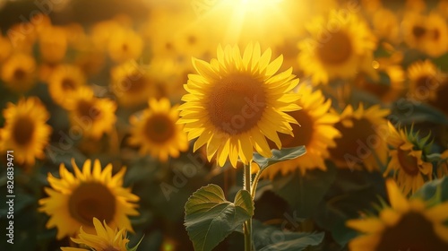 Sunflowers basking in the golden sunset  creating a warm and vibrant field of yellow blooms  capturing the essence of summer beauty.