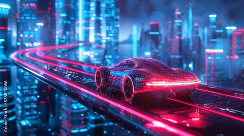 Autonomous vehicle in a smart cityscape photo
