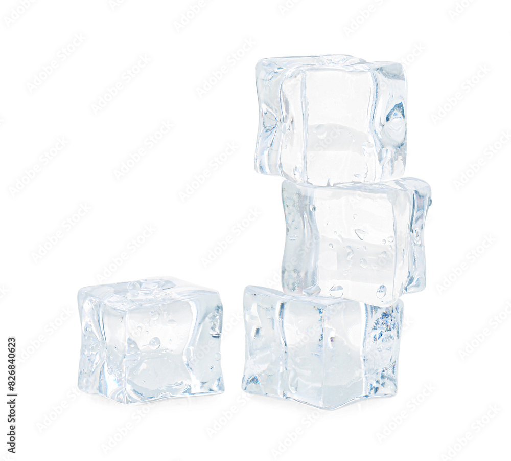 Many crystal clear ice cubes isolated on white Many crystal clear ice cubes isolated on white