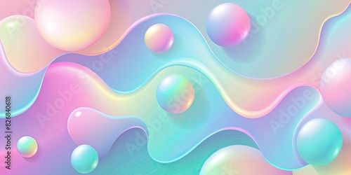 Abstract pastel bubble shapes floating on a colorful background.