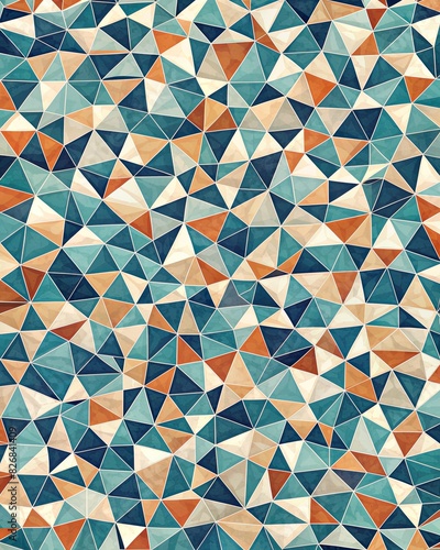 Colorful geometric mosaic pattern with various shapes and shades.