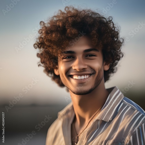 Portrait of a smiling young man with curly hair, outdoors3