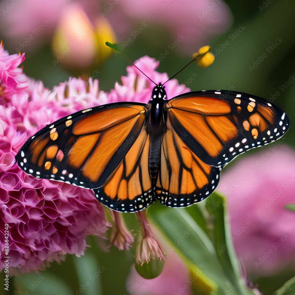 Naklejka premium Close up of a monarch butterfly on a vibrant flower2