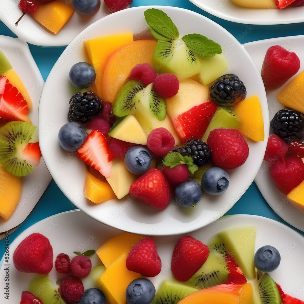 Plate of fresh fruit salad with a variety of colorful fruits5 Plate of fresh fruit salad with a variety of colorful fruits5