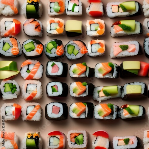 Plate of fresh sushi rolls with chopsticks and soy sauce2 photo