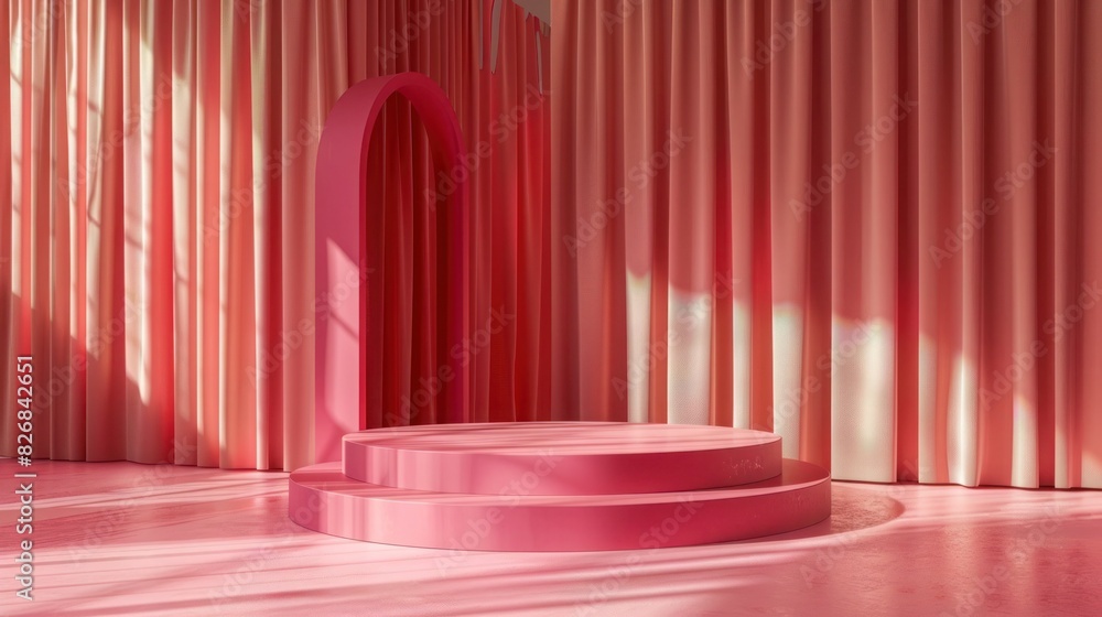 3D podium valentine day background with pink cylinder pedestal. Mockup product display. Minimal wall scene. Stage showcase