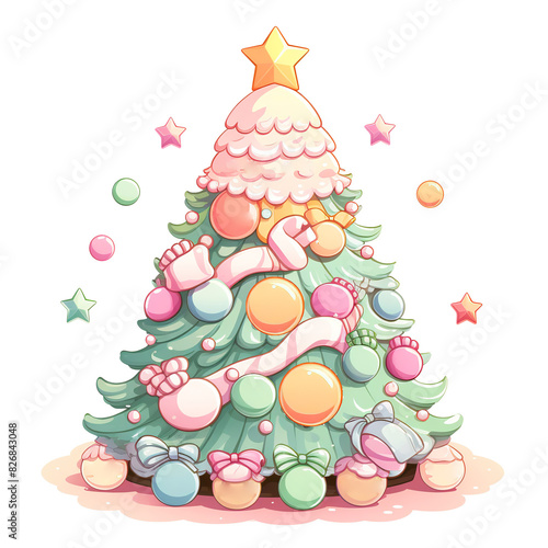 A cartoon picture of a pine tree with a cute on Christmas season, can be used as decoration for design purposes