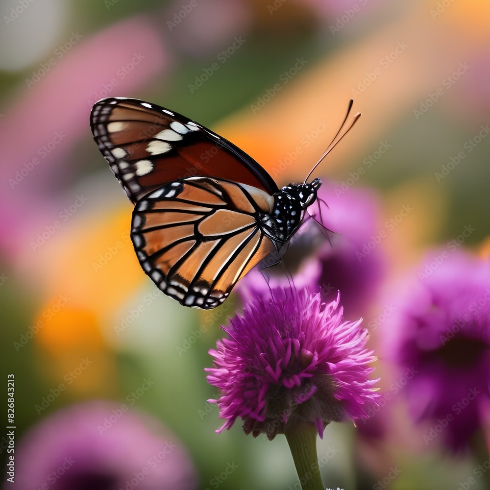 Close up of a butterfly on a bright flower, with a blurred background1 Close up of a butterfly on a bright flower, with a blurred background1