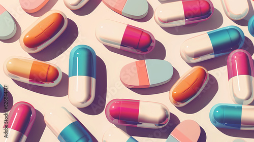 Flat illustration of pills and capsules photo