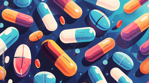 Flat illustration of pills and capsules photo