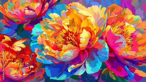 Fototapeta Naklejka Na Ścianę i Meble -  Colorful illustration of peonies