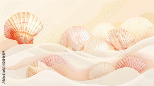 Minimalist seashell pattern on peach and ivory background for elegant designs and backgrounds