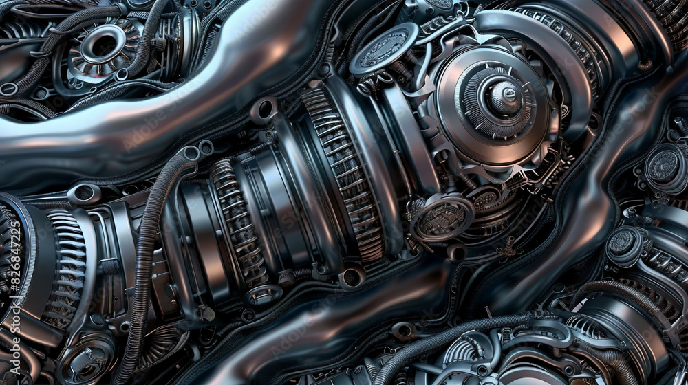 An intricate and complex mechanical system with gears, pipes, and metallic components, showcasing advanced engineering. An intricate and complex mechanical system with gears, pipes, and metallic components, showcasing advanced engineering.