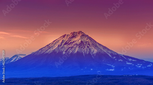 Avachinsky volcano in Kamchatka in the evening in sunset photo