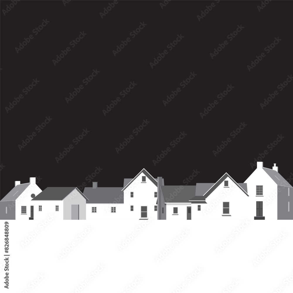 Various houses front view landscape minimal geometric shape grayscale flat design illustrated have blank space. Various houses front view landscape minimal geometric shape grayscale flat design illustrated have blank space.