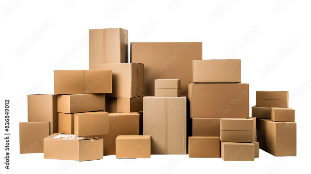 Stack of cardboard boxes isolated on transparent background Stack of cardboard boxes isolated on transparent background