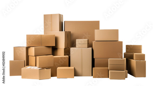 Stack of cardboard boxes isolated on transparent background © The Stock Guy