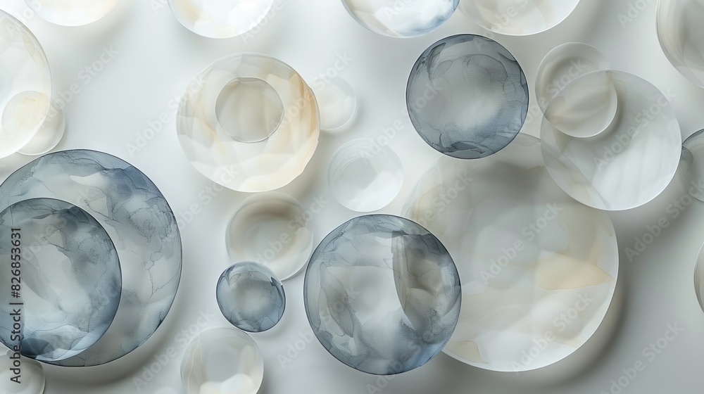 An abstract illustration with circles and rings on a plain background. An abstract illustration with circles and rings on a plain background.